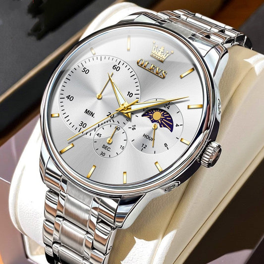 Men's Multifunction Quartz Watch – Steel Belt, Waterproof