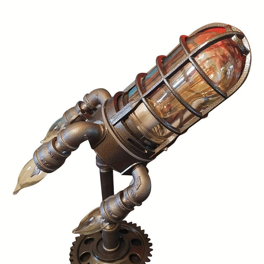 Steampunk Flame Effect Lamp – Remote Control Vintage Industrial Table Light Decor
