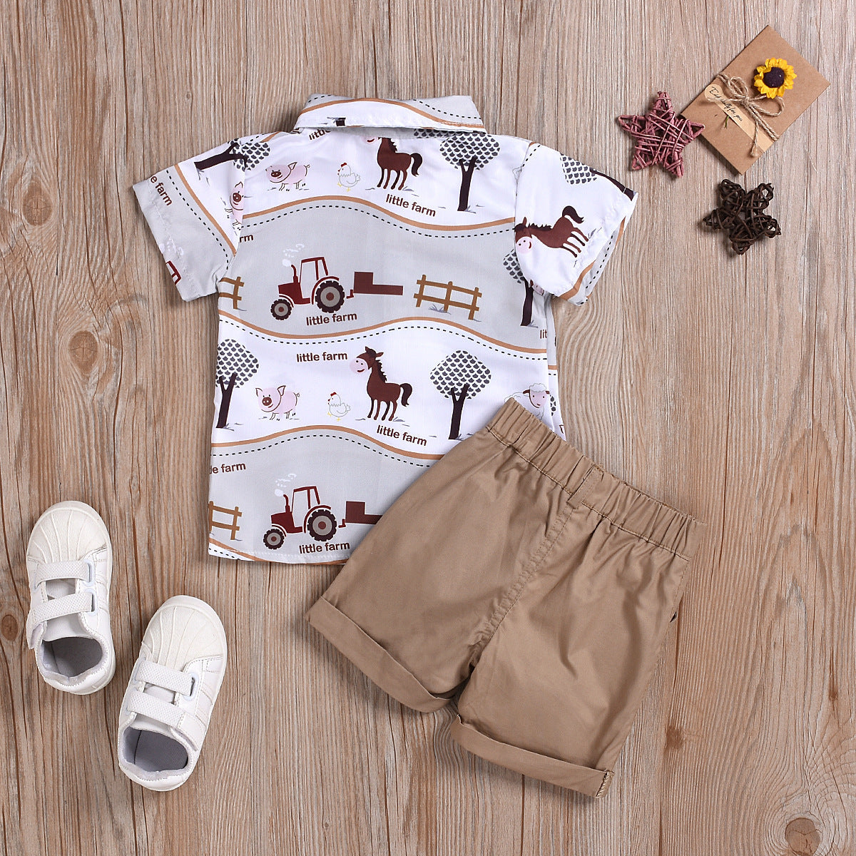 Ensemble chemise imprimée de dessin animé et short de couleur unie pour garçons et filles d'été
