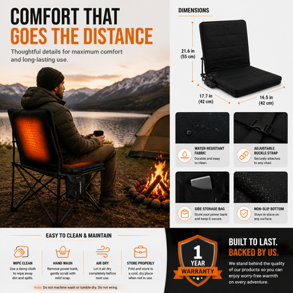 LITEGUEST Heated Outdoor Seat Cushion with Backrest – Warm for Camping
