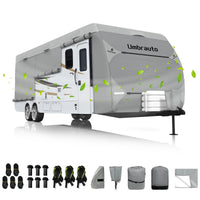 Umbrauto Bi-component Hi-tech Fabric RV Cover,Travel Trailer Cover, Waterproof Camper Cover, Toy Hauler Cover with Tongue Jack Cover, Extra Windproof Ropes, Gutter Covers