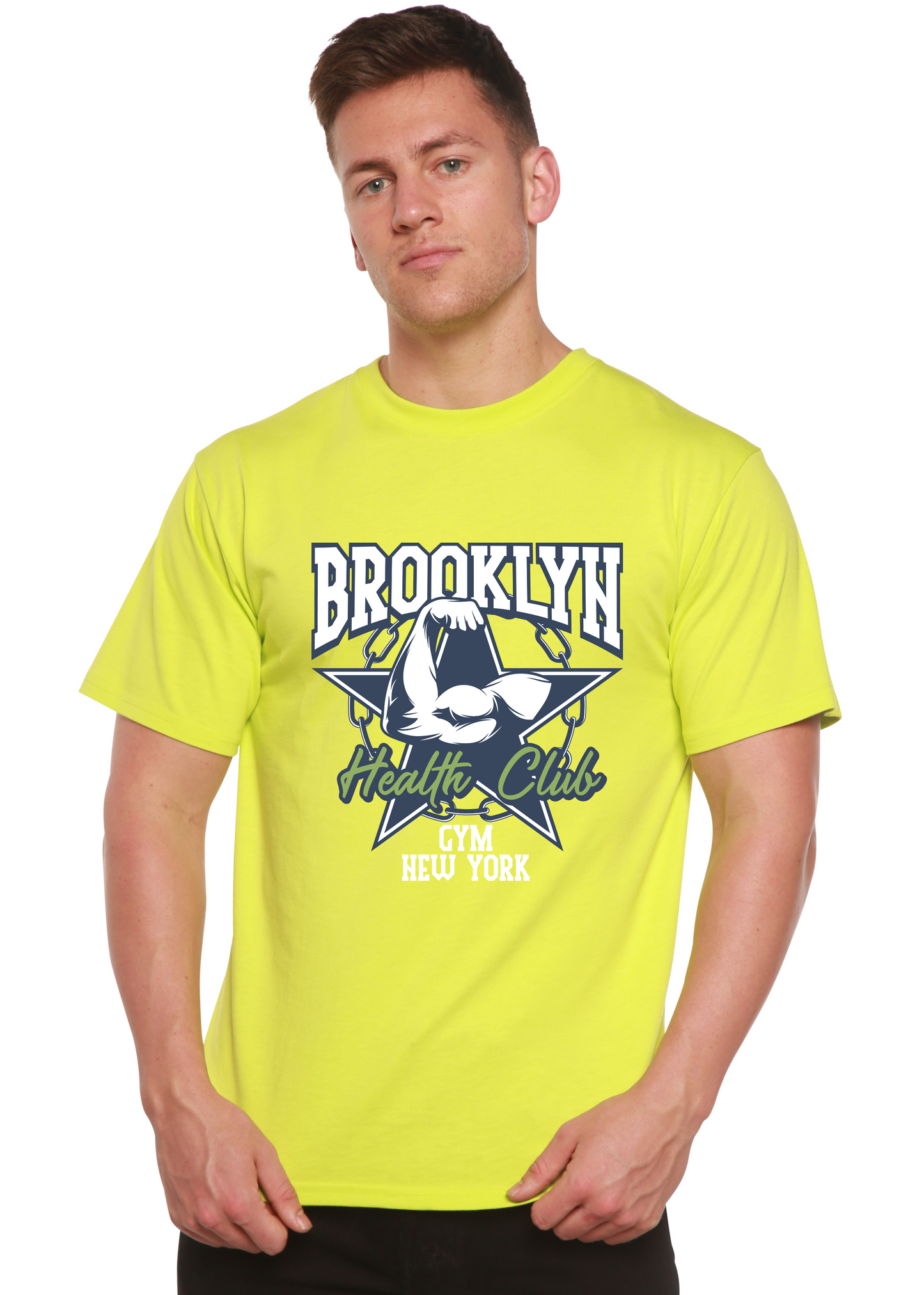 T-shirt graphique à manches courtes en viscose de bambou/coton biologique pour homme Brooklyn Health Club