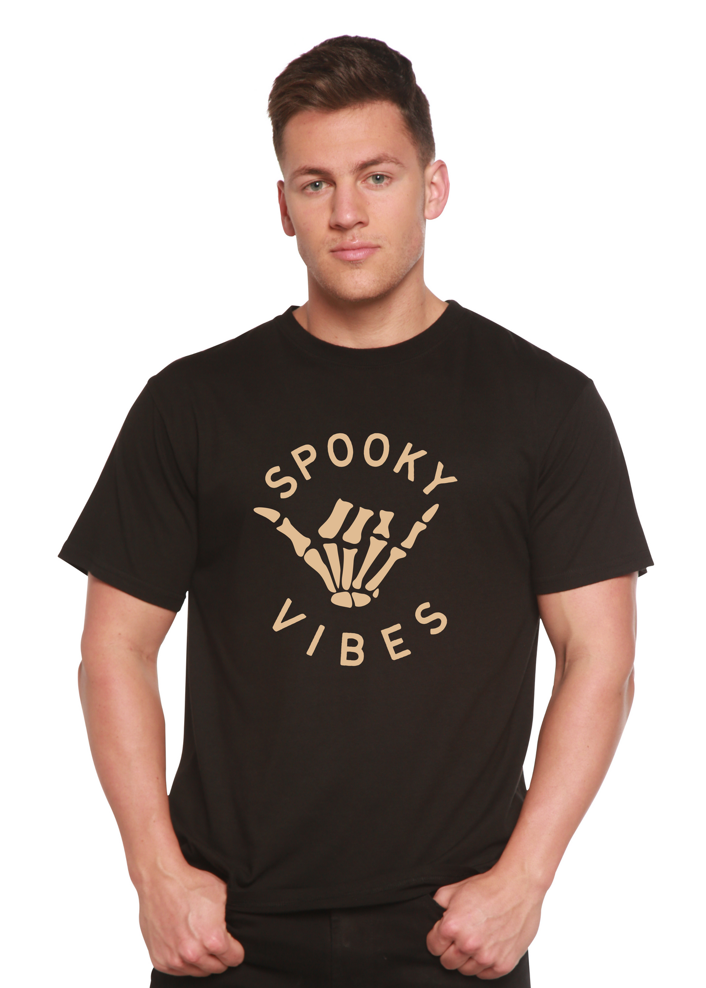 T-shirt à manches courtes en viscose de bambou et coton biologique pour homme - Motif "Spooky Vibes"