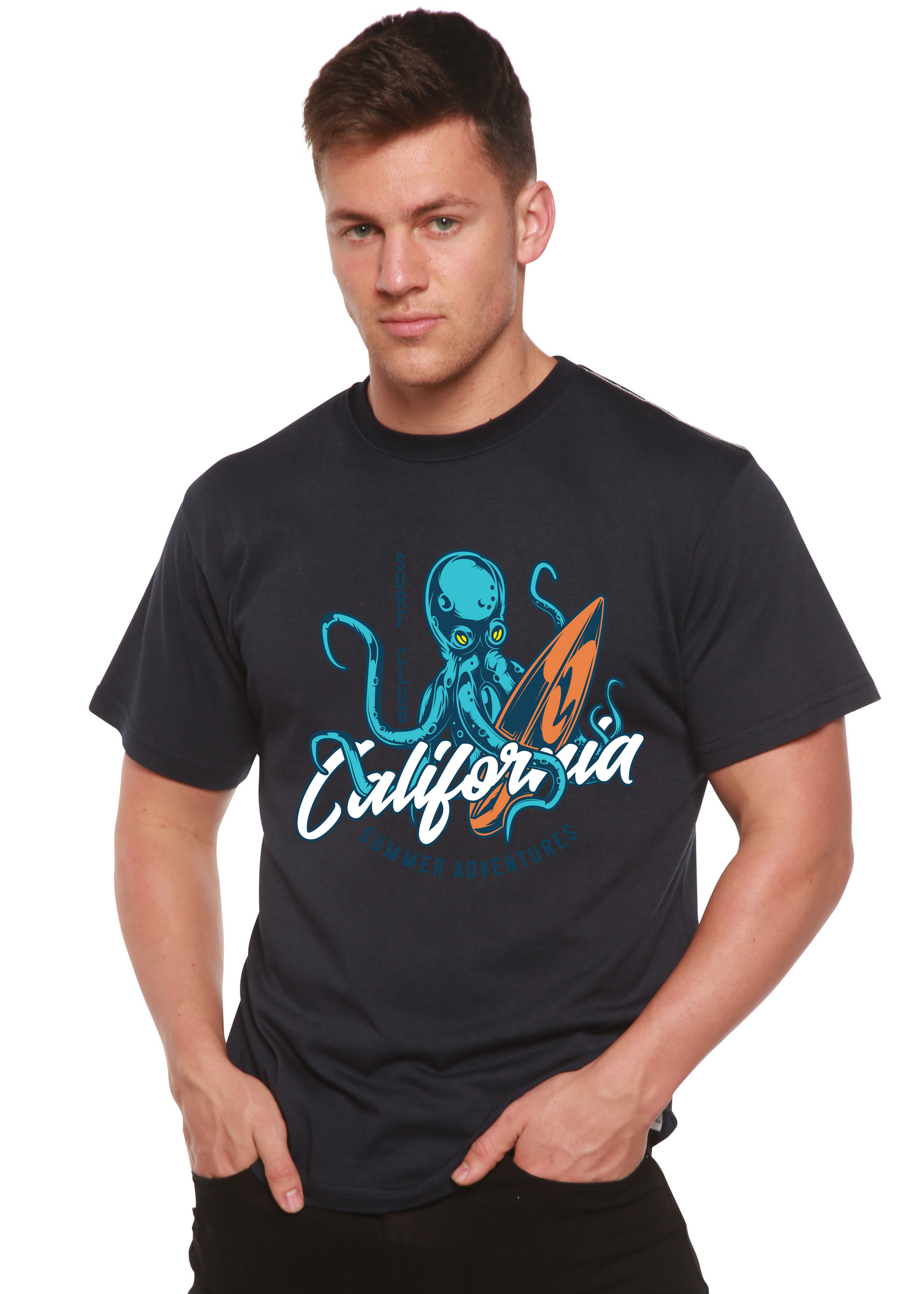T-shirt graphique à manches courtes en bambou-viscose/coton biologique pour homme California Summer Adventures