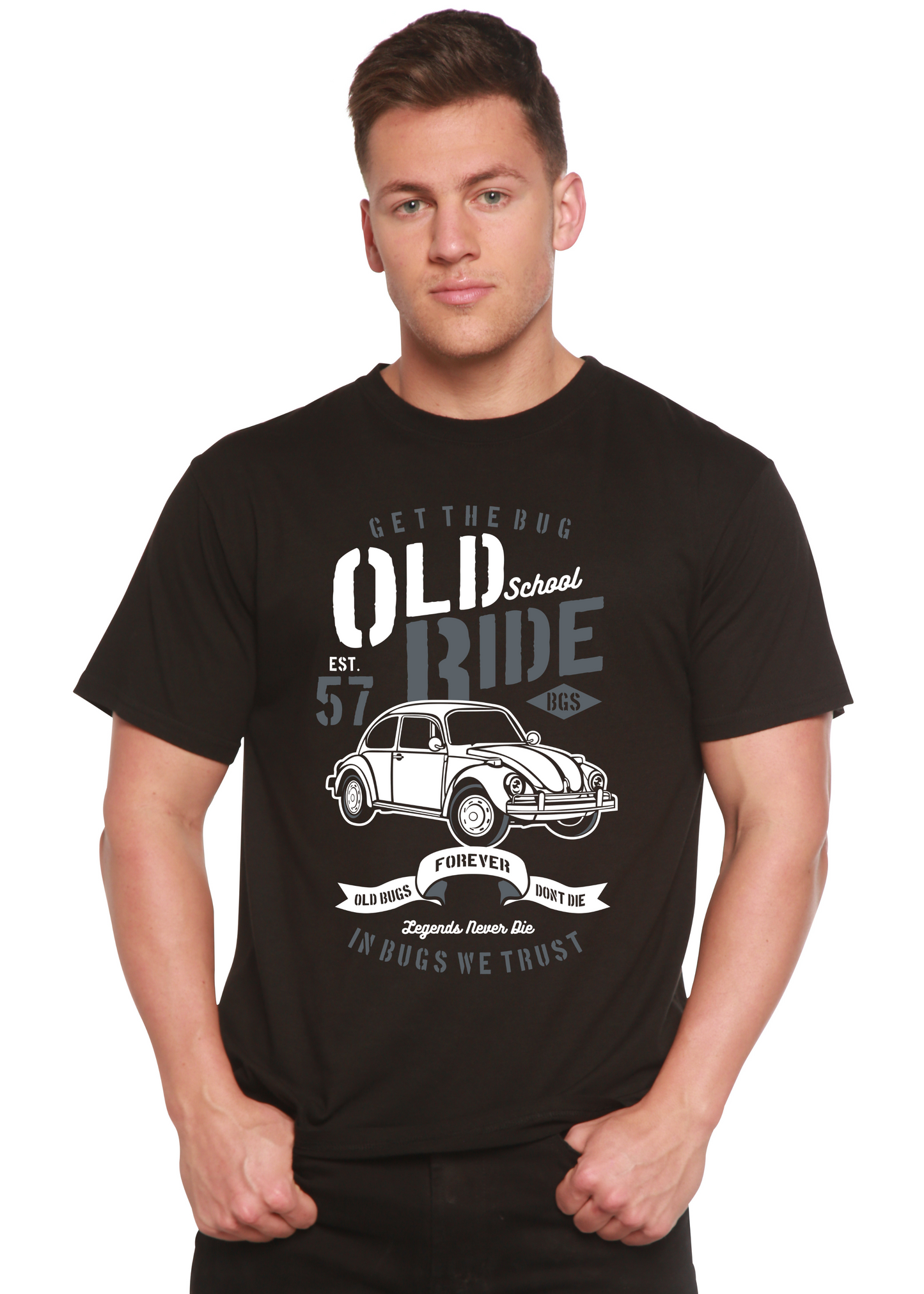 T-shirt graphique manches courtes Old School Ride Spun Bamboo® pour homme en viscose de bambou/coton biologique