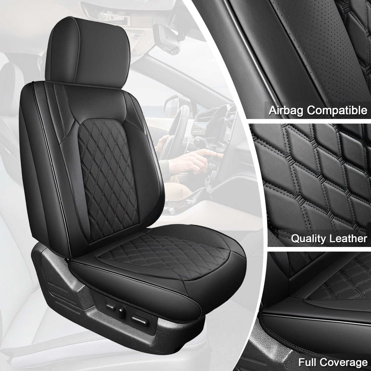Umbrauto Custom Fit Seat Covers for Ford F150, Pickup Truck Nappa Leather Seatcovers for 2015-2025 Ford F150 SuperCrew/ 2017-2025 F250 F350 F450 Super Duty Crew Cab XL XLT Lariat King Ranch Platinum,Black