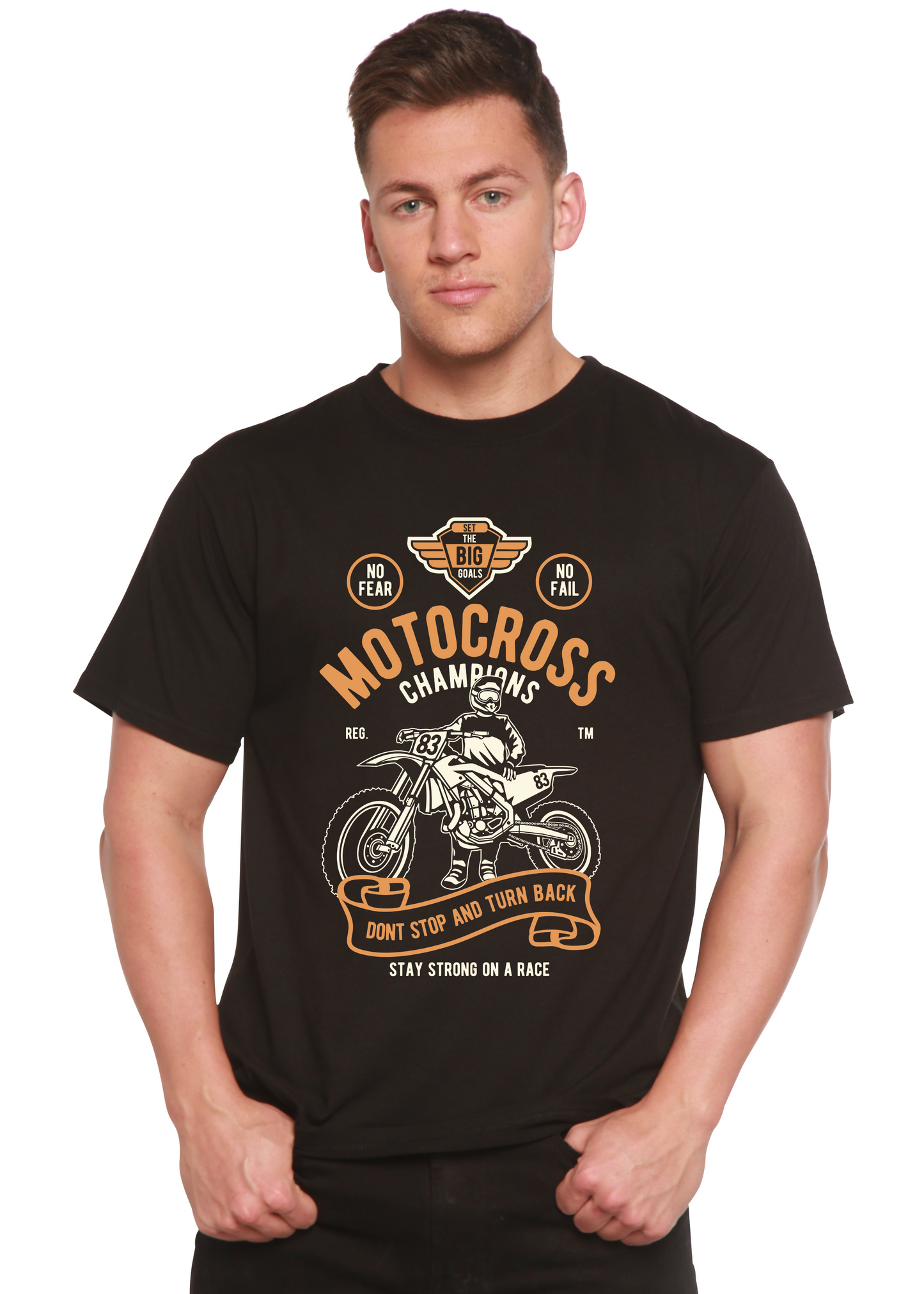 T-shirt graphique à manches courtes en viscose de bambou/coton biologique pour hommes Motocross Champions