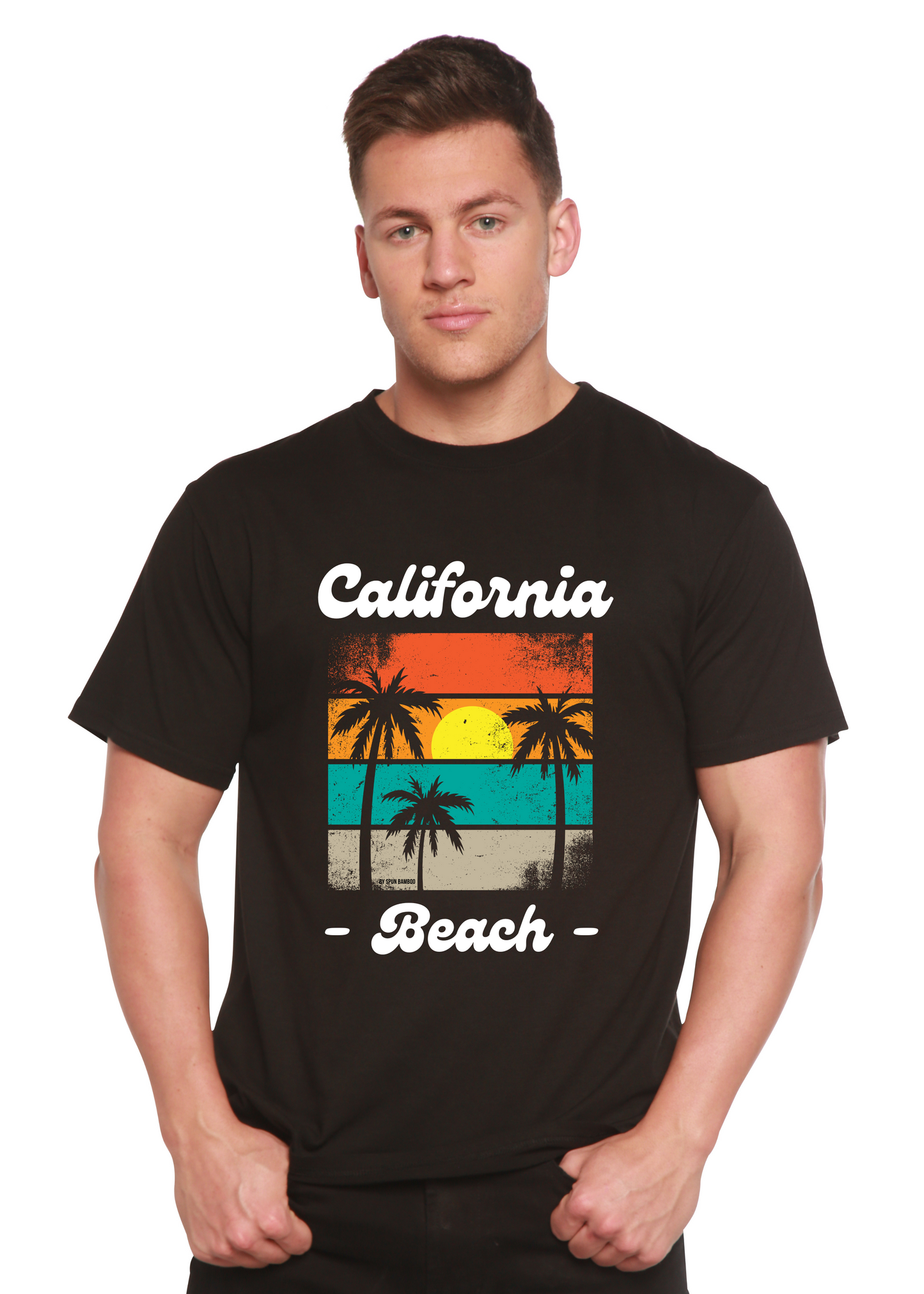 T-shirt à manches courtes unisexe en bambou/viscose et coton biologique California Beach avec motif