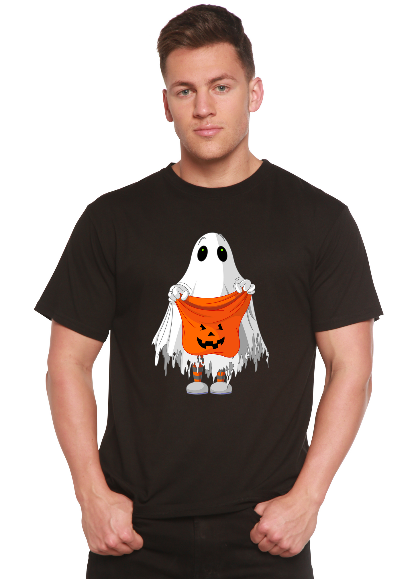 Camiseta Gráfica de Manga Corta para Hombre "Boo Halloween" de Viscosa de Bambú/Algodón Orgánico