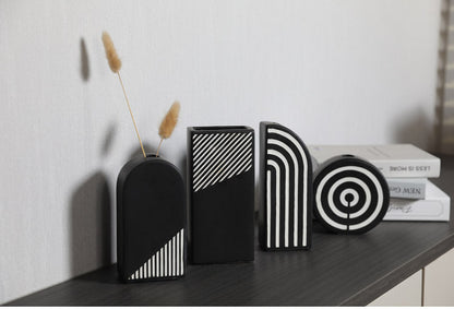 Black And White Striped Ceramic Dried Flower Vase Decorative Art Ornaments