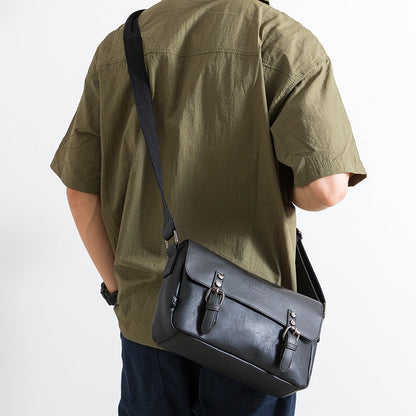 Korean Men's PU Leather Retro Flip Literary Shoulder Bag