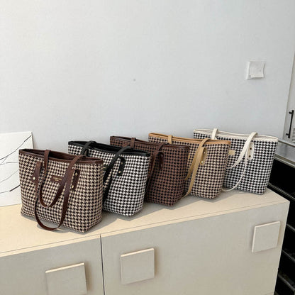 Bolso de Hombro de Pata de Gallo Moda Invierno Bolsos de Desplazamiento Bolsos Grandes de Mujer Bolsos de Compras Informales