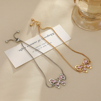 Affordable Luxury Fashion Pink Crystal Hollow Butterfly Bracelet