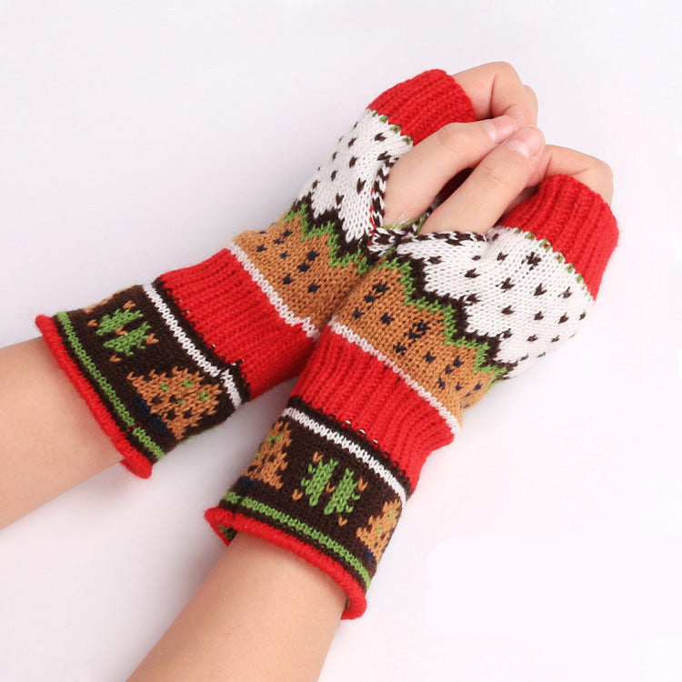 Mitaines en tricot de laine épaisse motif sapin de Noël