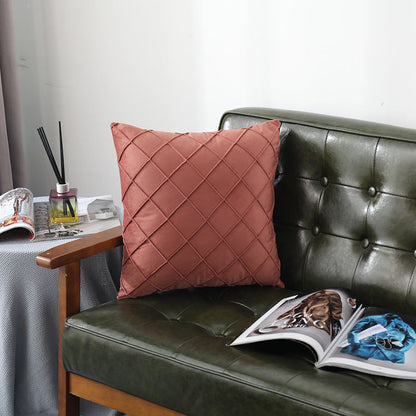Taie d'oreiller en velours de couleur unie à carreaux, pour canapé, chevet, coussin en peluche courte