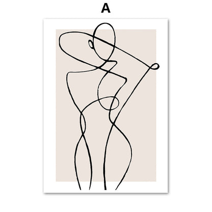 Abstract Female Wall Art Canvas Floral Line Drawing Nordic Poster