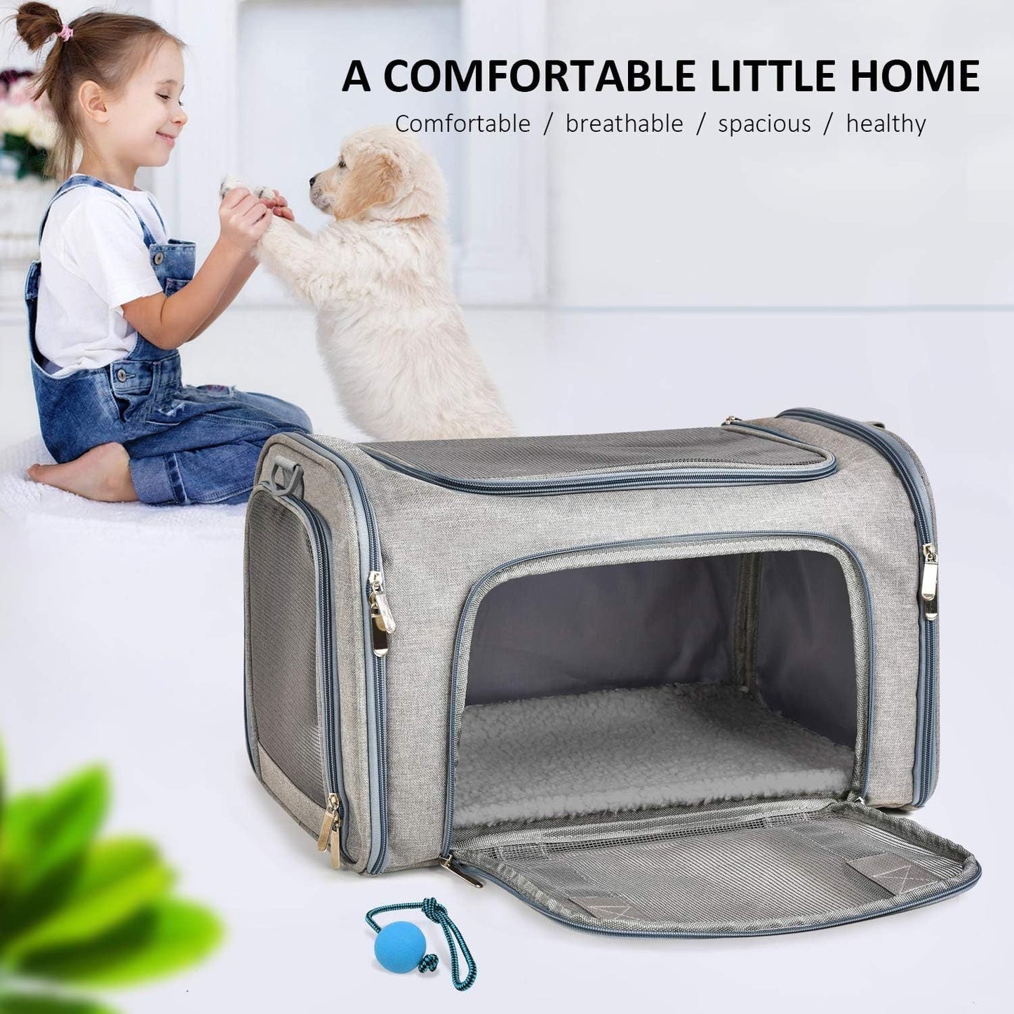 Sac de transport pour chien et chat de petite et moyenne taille (jusqu'à 6,8 kg) – Doux, pliable, pour voyage – Gris