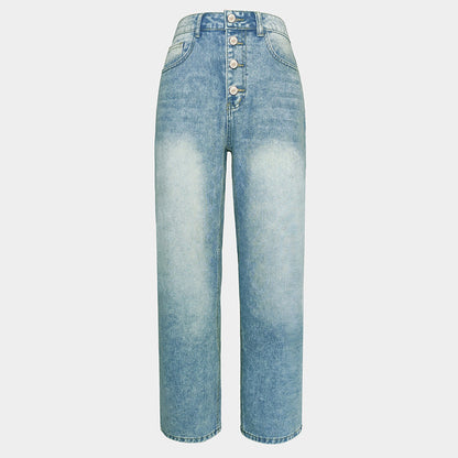 New Jeans Loose Leisure All-matching Simple And Thin Half-length Pants Straight-leg Pants Women