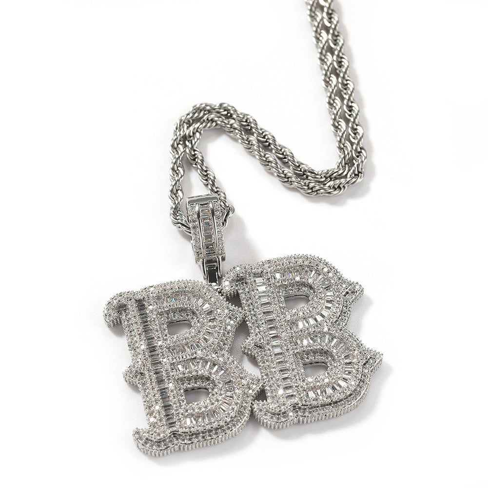 Collier Alphabet Hip Hop Entièrement Sertie de Diamants avec Lettres Pointues Rock Candy