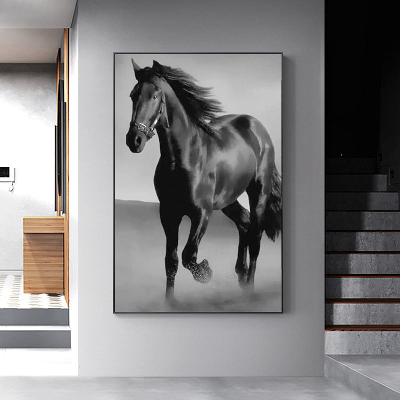 Toile murale décorative cheval noir, salon, décoration intérieure