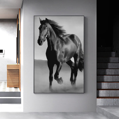 Toile murale décorative cheval noir, salon, décoration intérieure