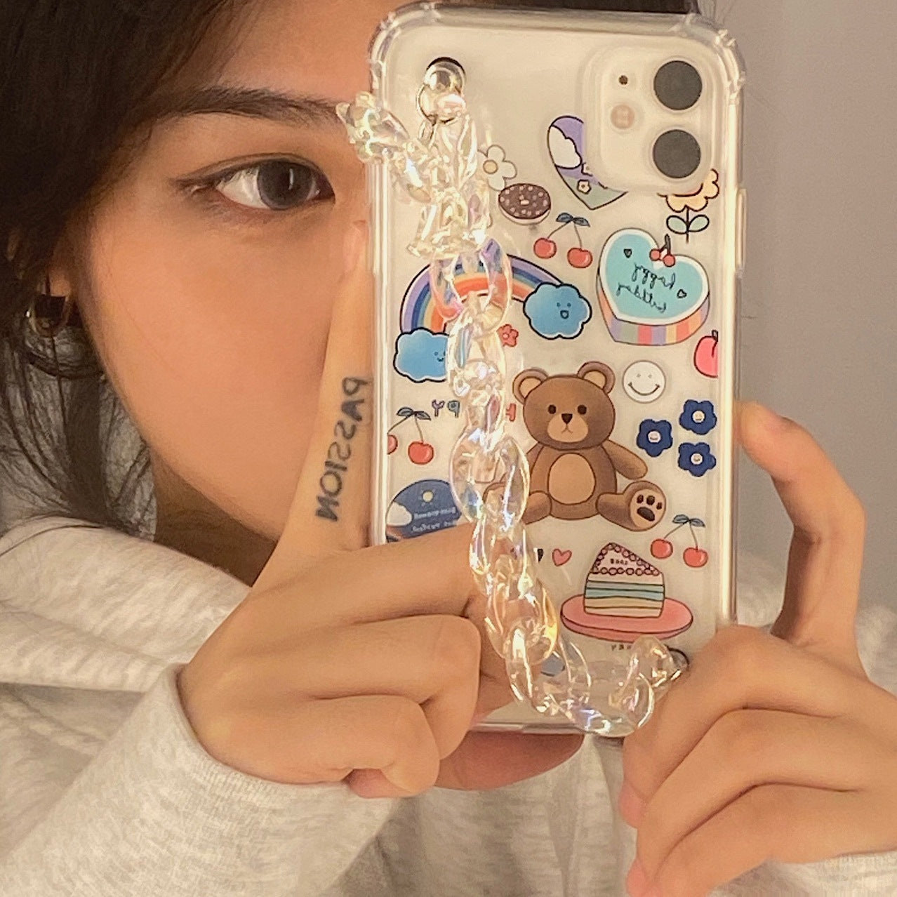 Bear Chain Protective Phone Case with Lanyard