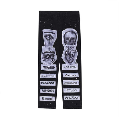 Men's Street Retro Washed Old Patch Jeans