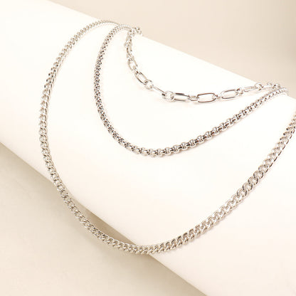 New European And American Style Pants Chain Men And Women Three-layer Silver Personality Chain With Jeans Punk Hip Hop Accessories