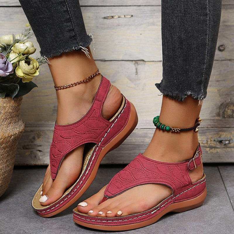 Chaussures d'été Sandales romaines rétro à clip pour femmes avec boucle à la cheville