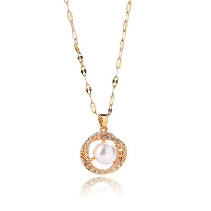 Collier en acier au titane pour femme avec pendentif creux nid d'oiseau imitation perle