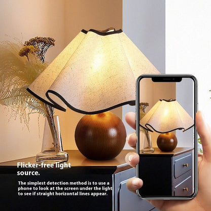 Retro Solid Wood Table Lamp Walnut Creative Petal Bedroom