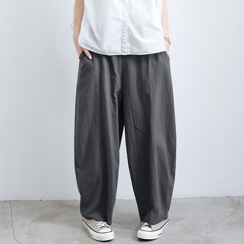 Summer Cotton And Linen Lantern Large Size Loose Trousers Women Leisure Pants Fat Trousers