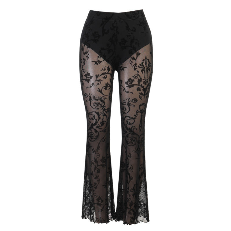 Pantalones acampanados transparentes estilo bohemio para mujer