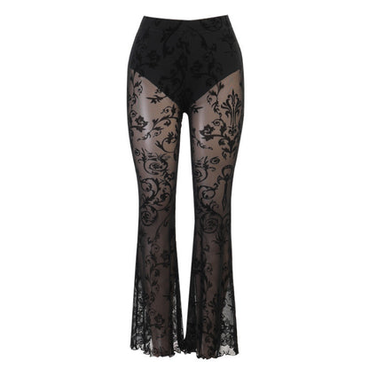 Pantalones acampanados transparentes estilo bohemio para mujer