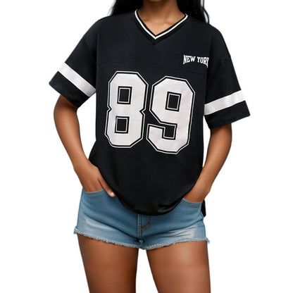 Versatile Casual Loose Letter Flower Short Sleeve Shirt Women's Clothing