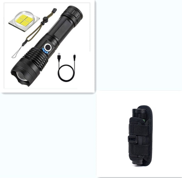 Lampe de poche puissante, rechargeable, zoom avec affichage de la puissance, ultra lumineuse et portable pour l'extérieur