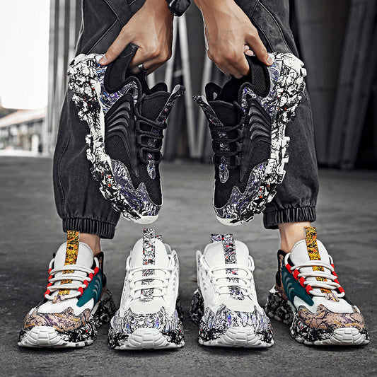 Low-cut Graffiti Net Shoes, Mesh Sports Daddy Shoes