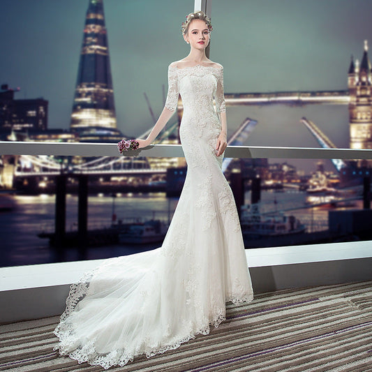 Vestido de Novia Corte Sirena Ajustado Sencillo Cola Larga