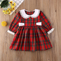 Round Neck Lace Long Sleeve Western Style Plaid Dress