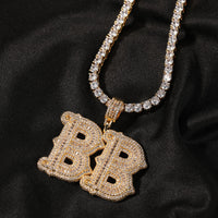 Collier Alphabet Hip Hop Entièrement Sertie de Diamants avec Lettres Pointues Rock Candy