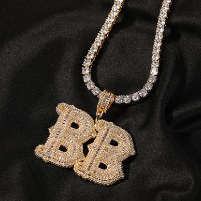 Collier Alphabet Hip Hop Entièrement Sertie de Diamants avec Lettres Pointues Rock Candy