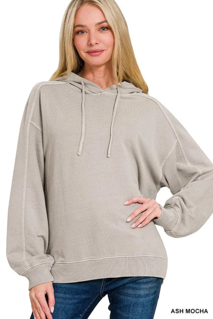 Zenana - Sweat à capuche en tissu éponge avec teinture pigmentaire et lavage aux enzymes