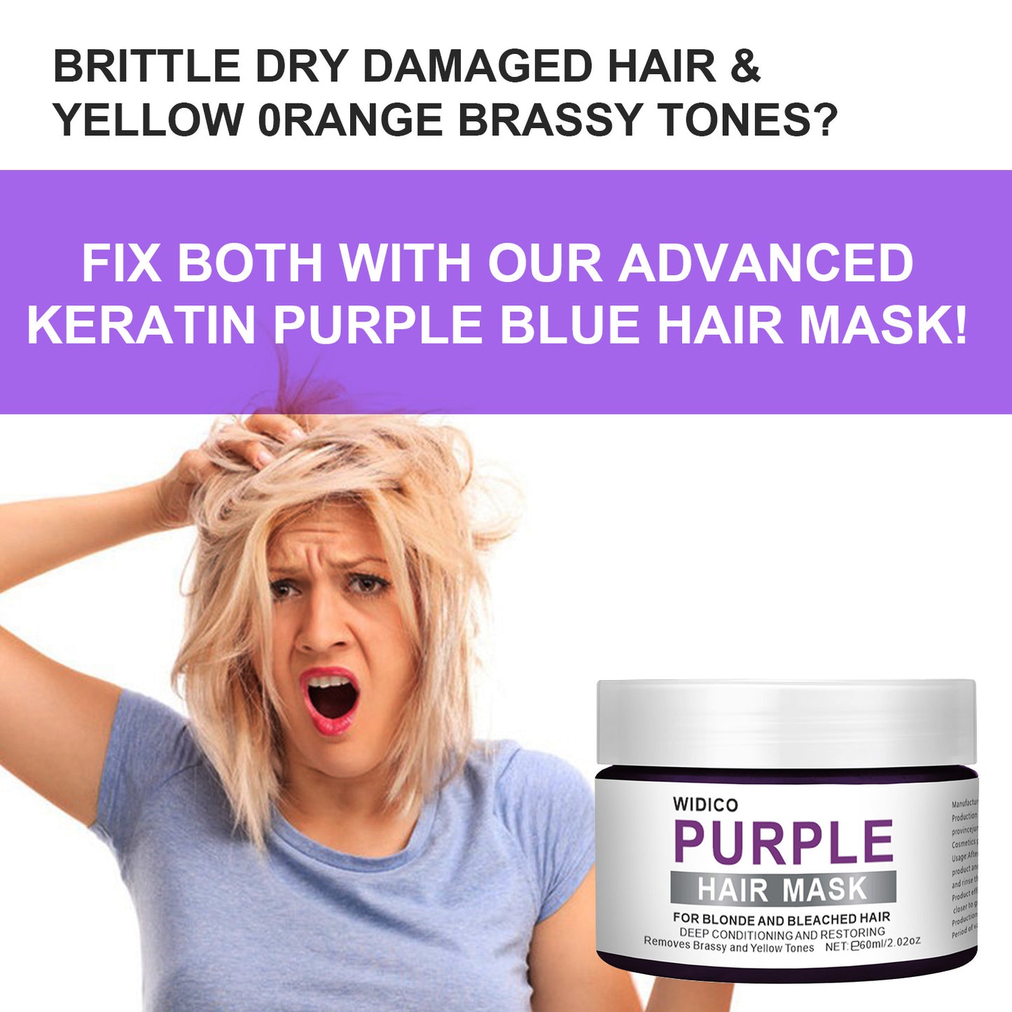 Purple Shampoo for Yellow Tone Removal – Brass Neutralizing Hair Care for Blonde, Silver & Gray Hair