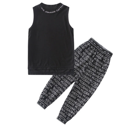Girls Korean Style Sleeveless Two-piece Sports Suit