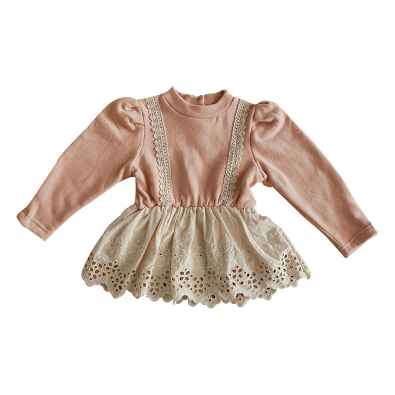 Blouse fille style occidental à manches longues et t-shirt en velours fin