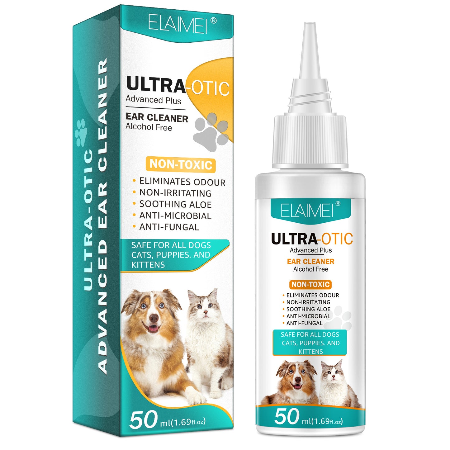 Nettoyant auriculaire pour animaux de compagnie – Solution de nettoyage douce pour chiens et chats | Élimine le cérumen, les acariens et prévient les infections