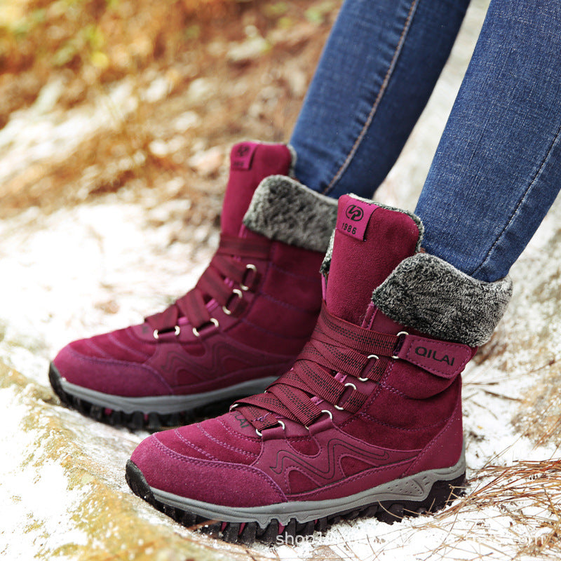 Botines de mujer Zapatos de invierno Botas de nieve para mujer Zapatos cálidos para madre con cordones