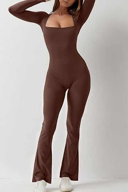 Square Collar One-piece Bell Bottom Pants