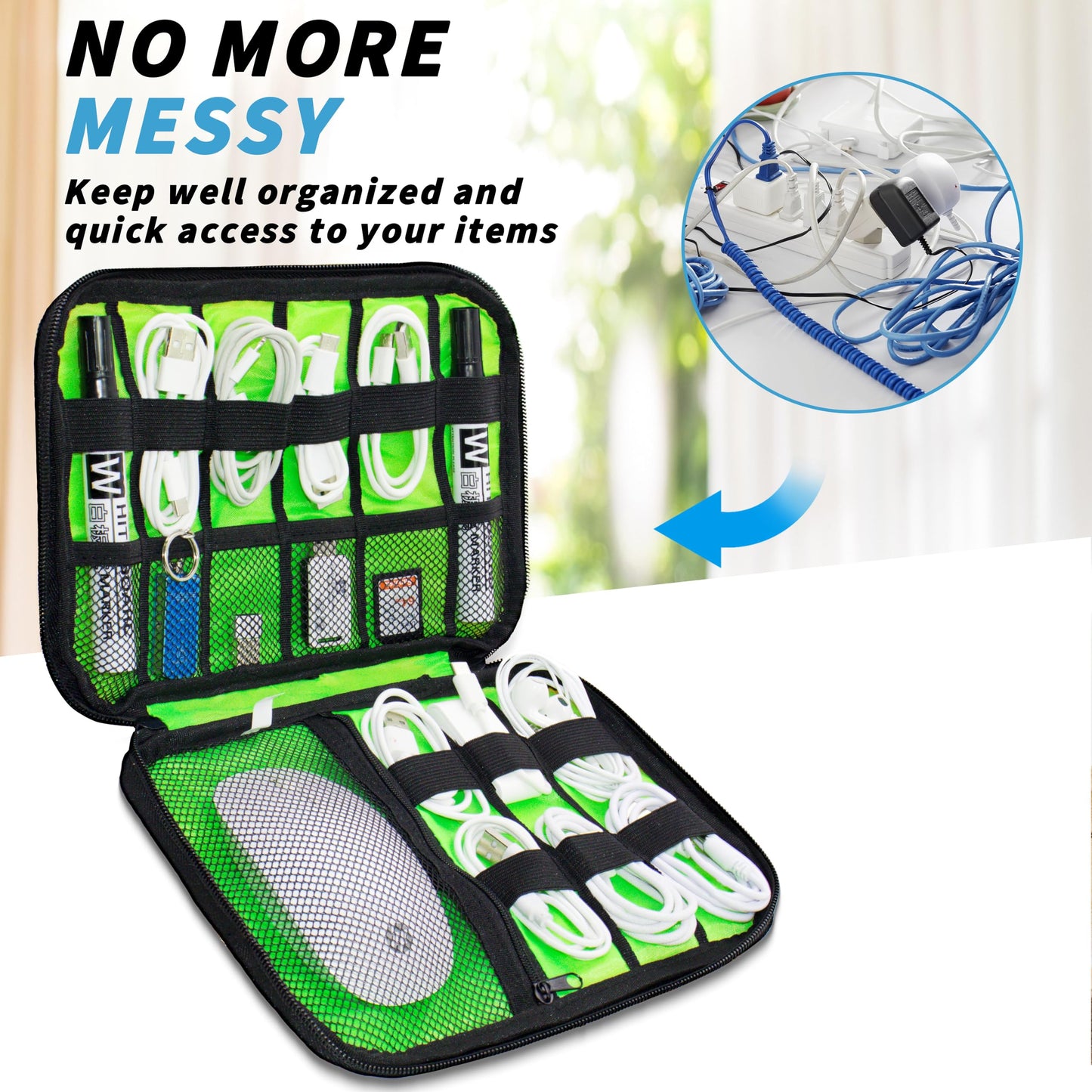 Electronics Organizer Bag — Portable Cable Cord Organizer Pouch for Chargers & A