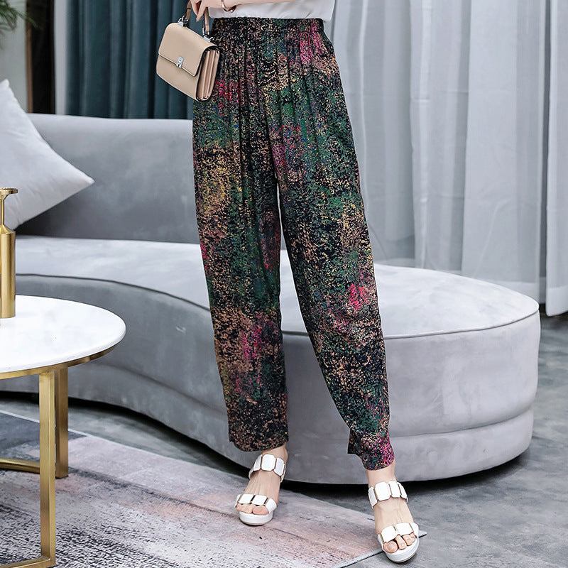 Bloomers en Coton et Lin Fleuris Rouge Vif et Bleu | Pantalon Maternité Grande Taille Respirant Confortable Taille Haute